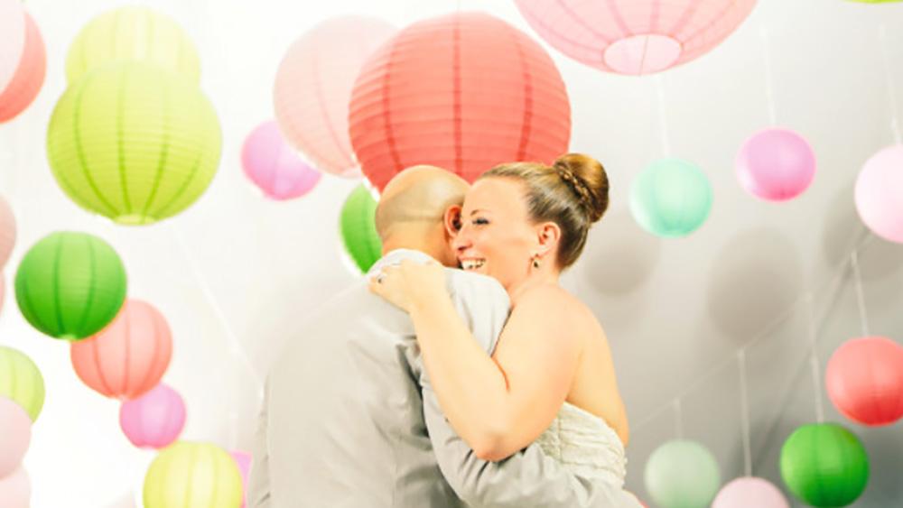 Wedding magazine's Real Weddings with lanterns and tissue pom poms