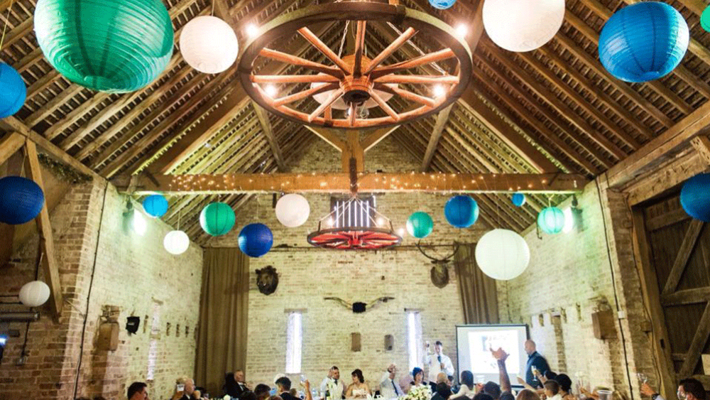 Paper lanterns decorate Burleigh Barn in St Ives