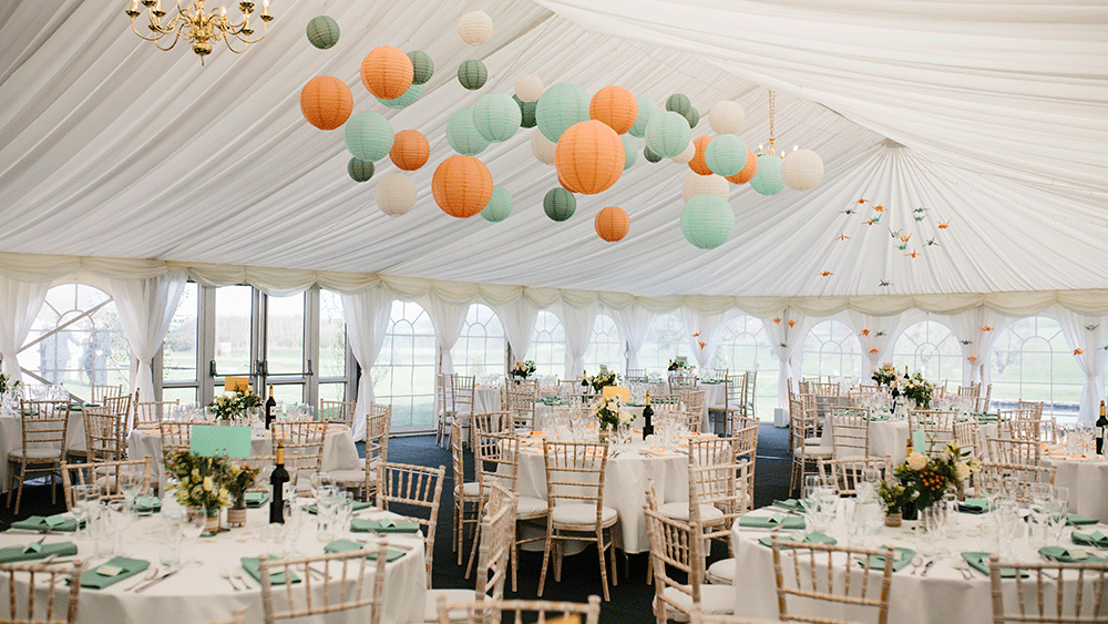 paper lanterns in marquee