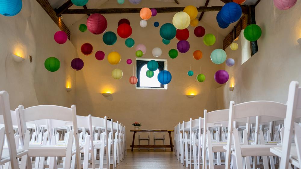 bright colored paper lanterns