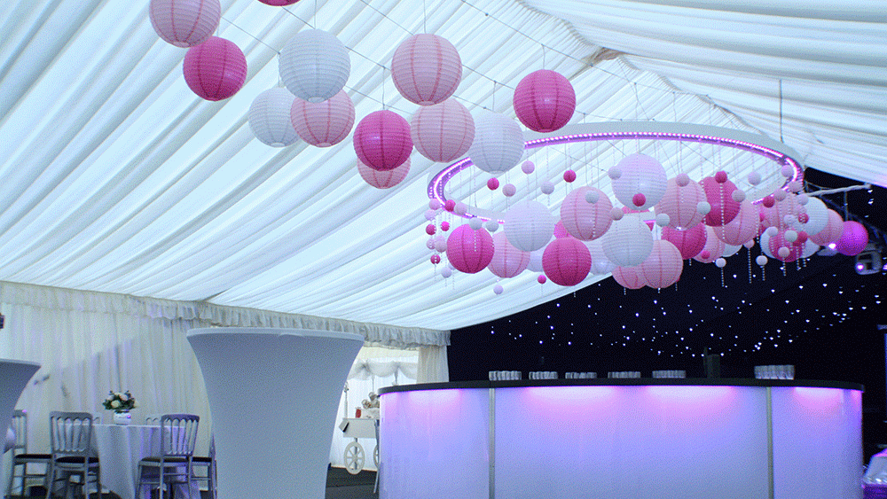 pink hanging lanterns