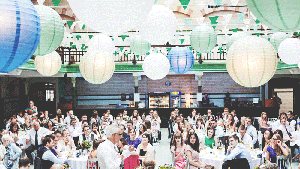 Coloured Wedding Lanterns at Victoria Baths