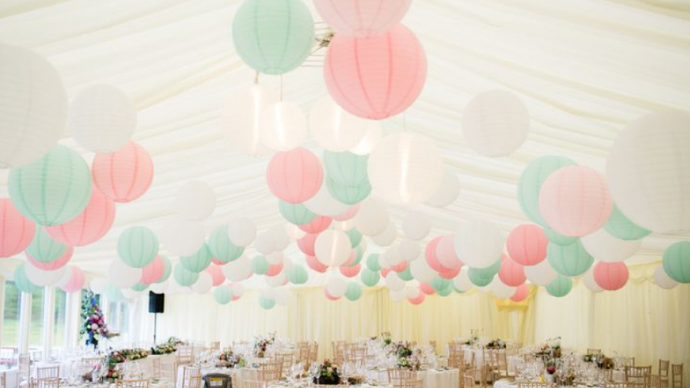 pink and green paper lanterns