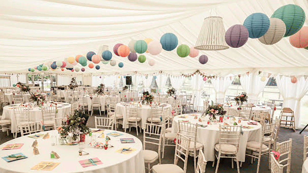 Welsh Wedding Marquee Decorated with Multi Coloured Paper Lanterns ...