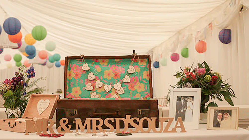 Welsh Wedding Marquee Decorated with Multi Coloured Paper Lanterns