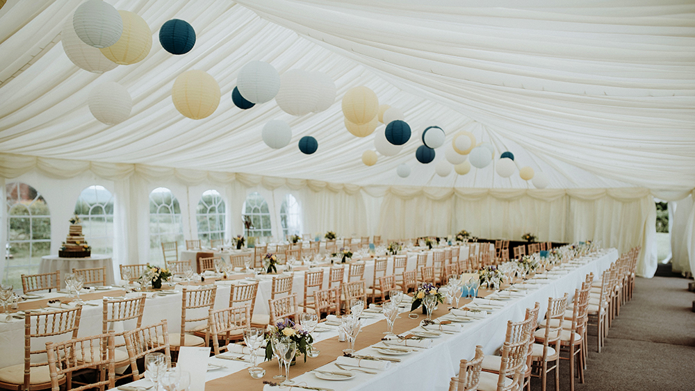 blue and yellow paper lanterns