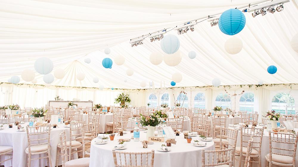 Blue and best sale white paper lanterns