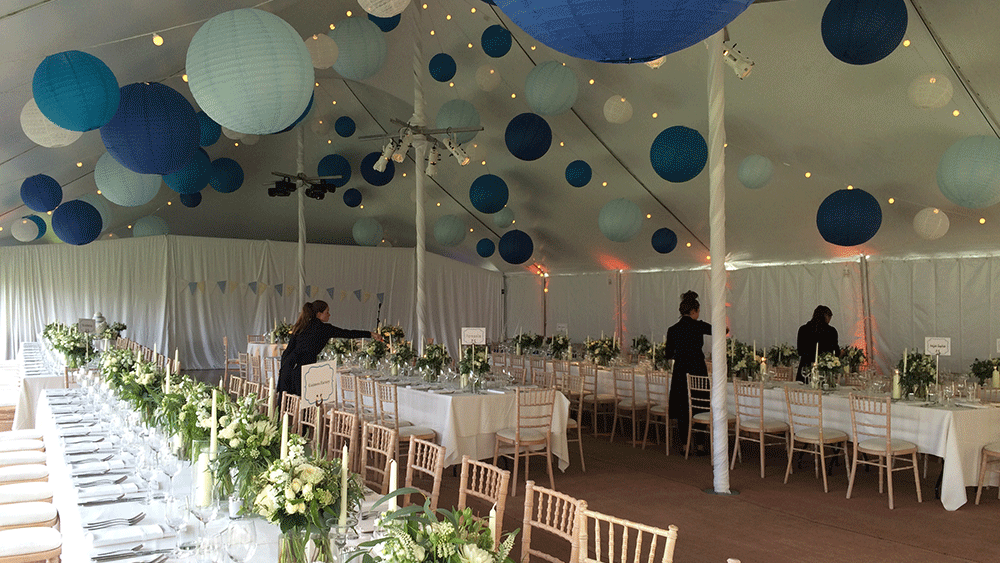 blue paper lanterns