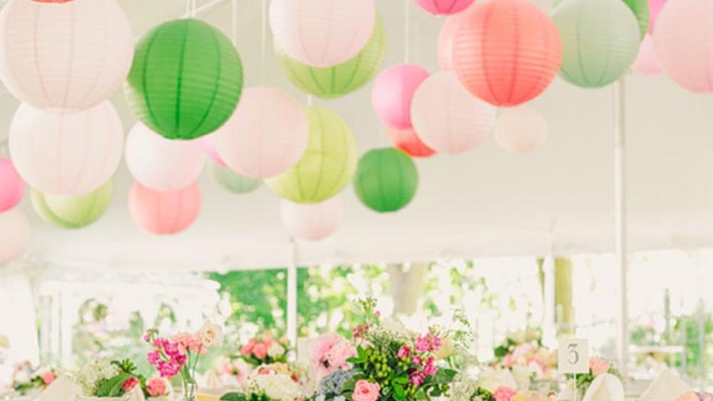 pink and green paper lanterns