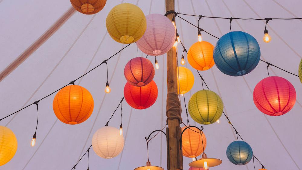 multi coloured paper lanterns