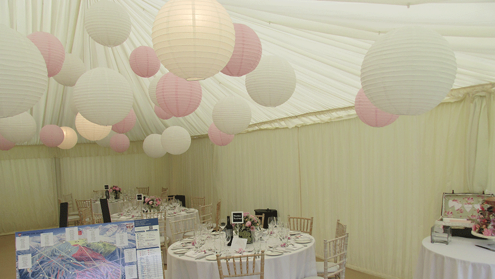 pink and white paper lanterns