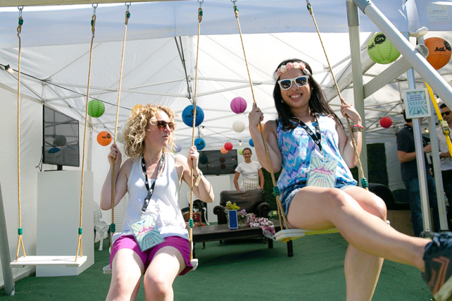 paper hanging lanterns with AOL logos