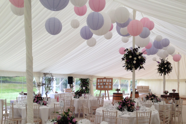 Pastel coloured hanging lanterns