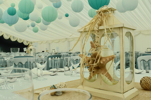 Aqua Coloured Lanterns for a Beach Themed Party