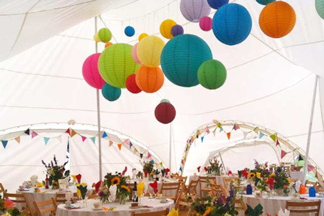 Coloured Lanterns in Mad Hatters Marquee