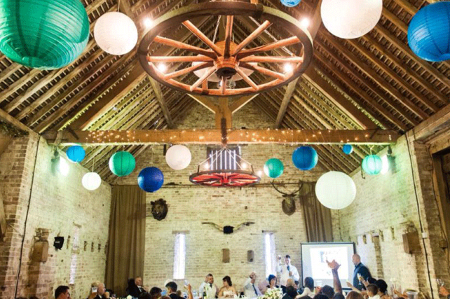 Paper lanterns decorate Burleigh Barn in St Ives