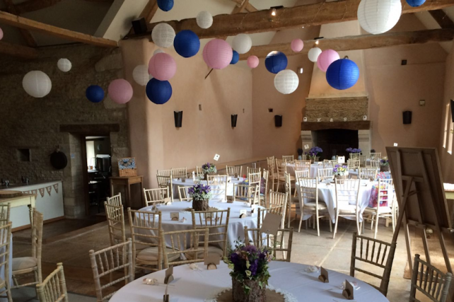 Pink and navy paper lanterns