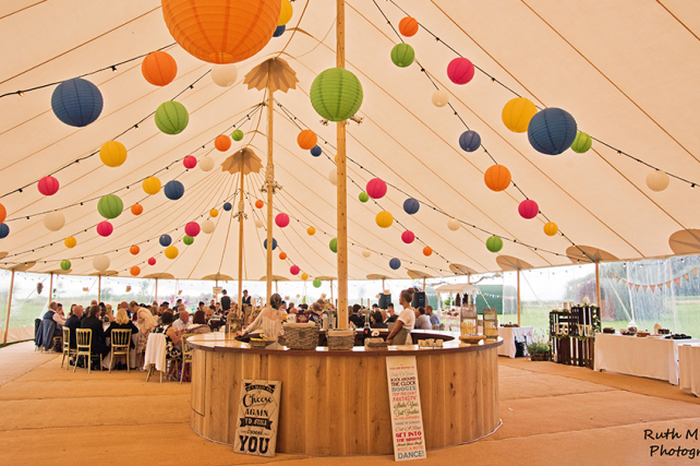 Coloured Lanterns decorate huge Sperry Tent at Angrove Park