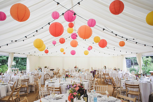 paper lanterns in marquee